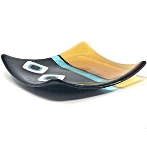 Gods Eye Studio Art Glass Trinket Dish Abstract 5.25” Fused Glass Signed G. King